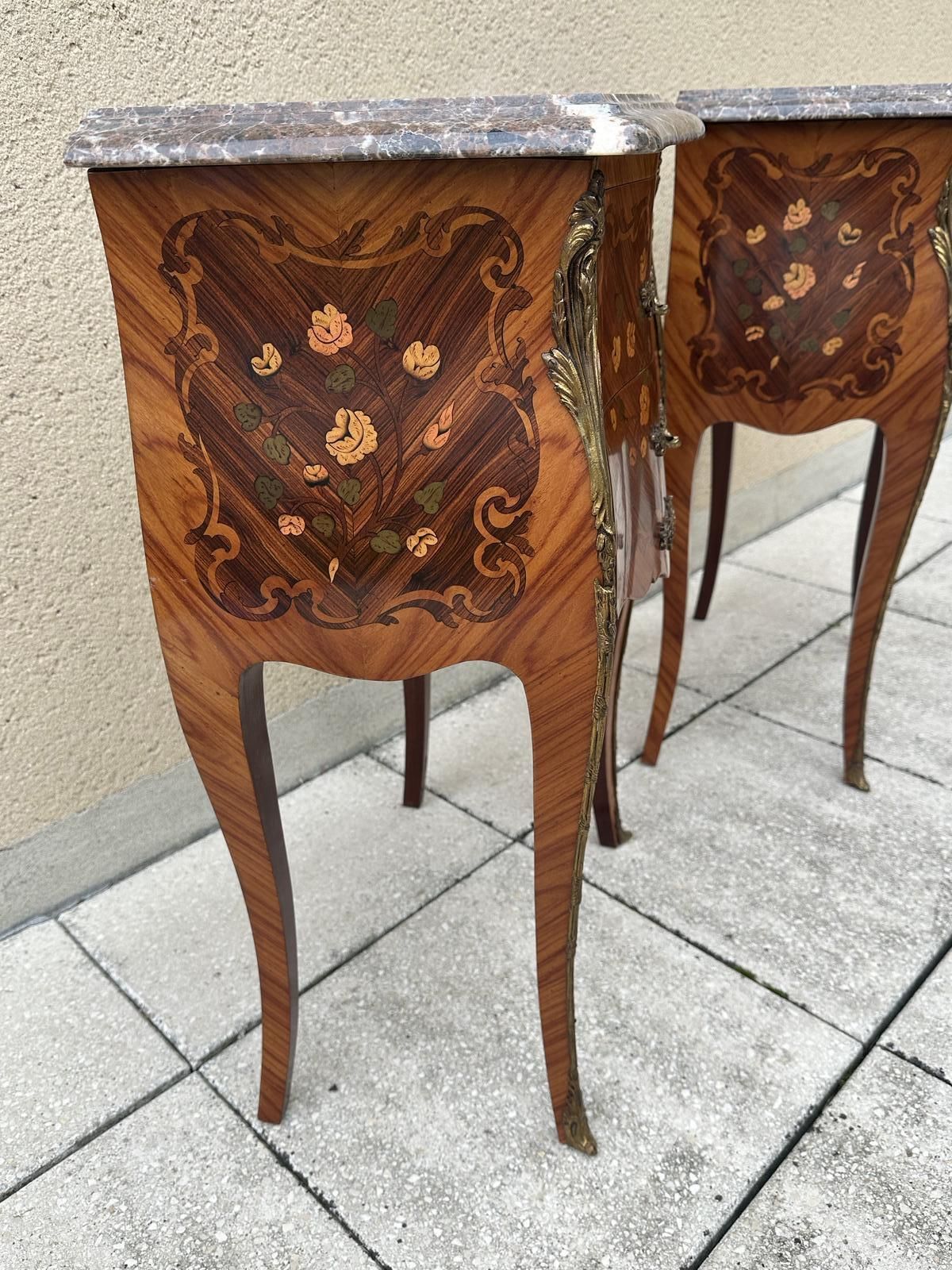 photo buy Pair Of French Antique Marquetry Bedside Tables Cabinets