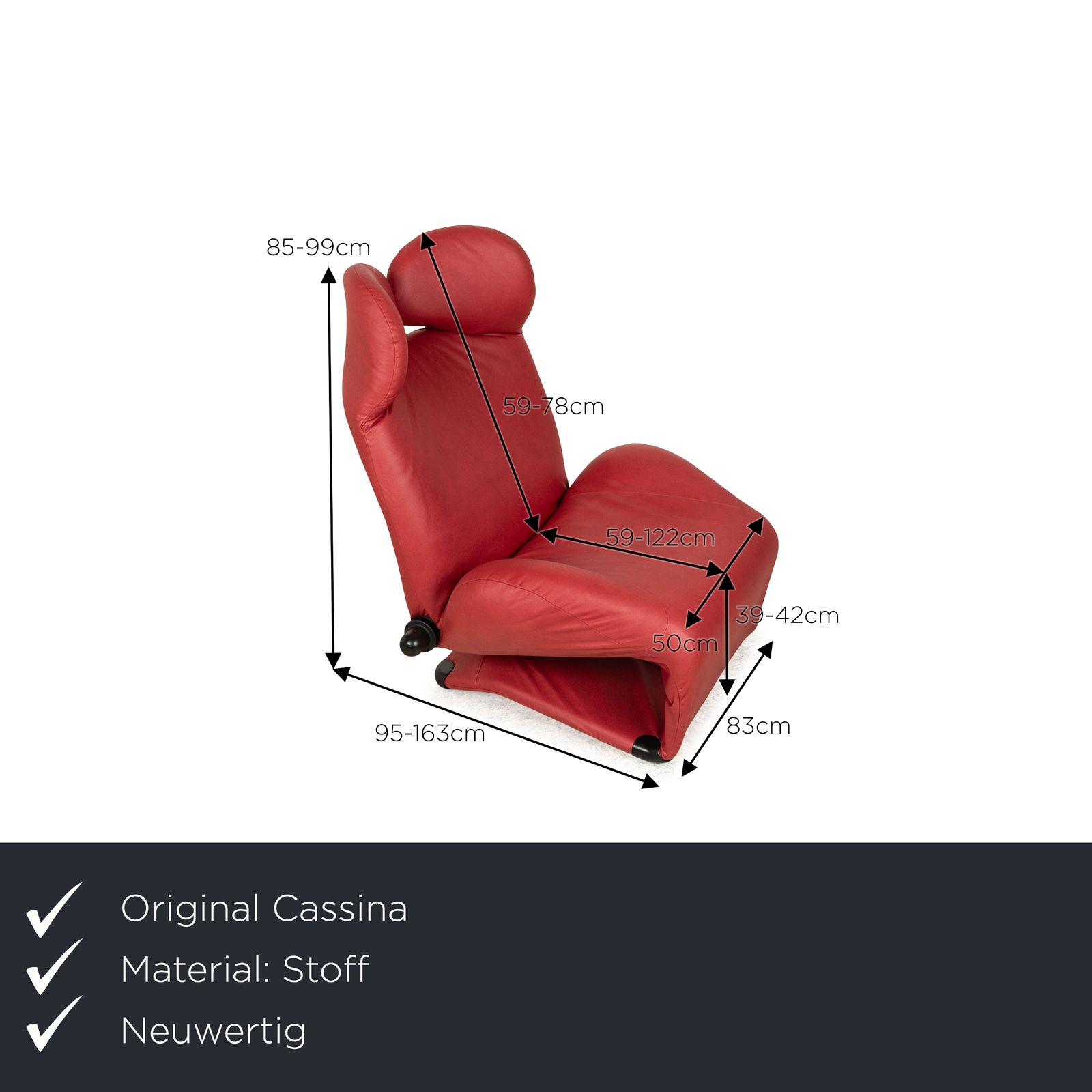 Cassina Wink Armchair Vegan Leather (Gavin 107) Red Manual Function Reupholstery photo furniture
