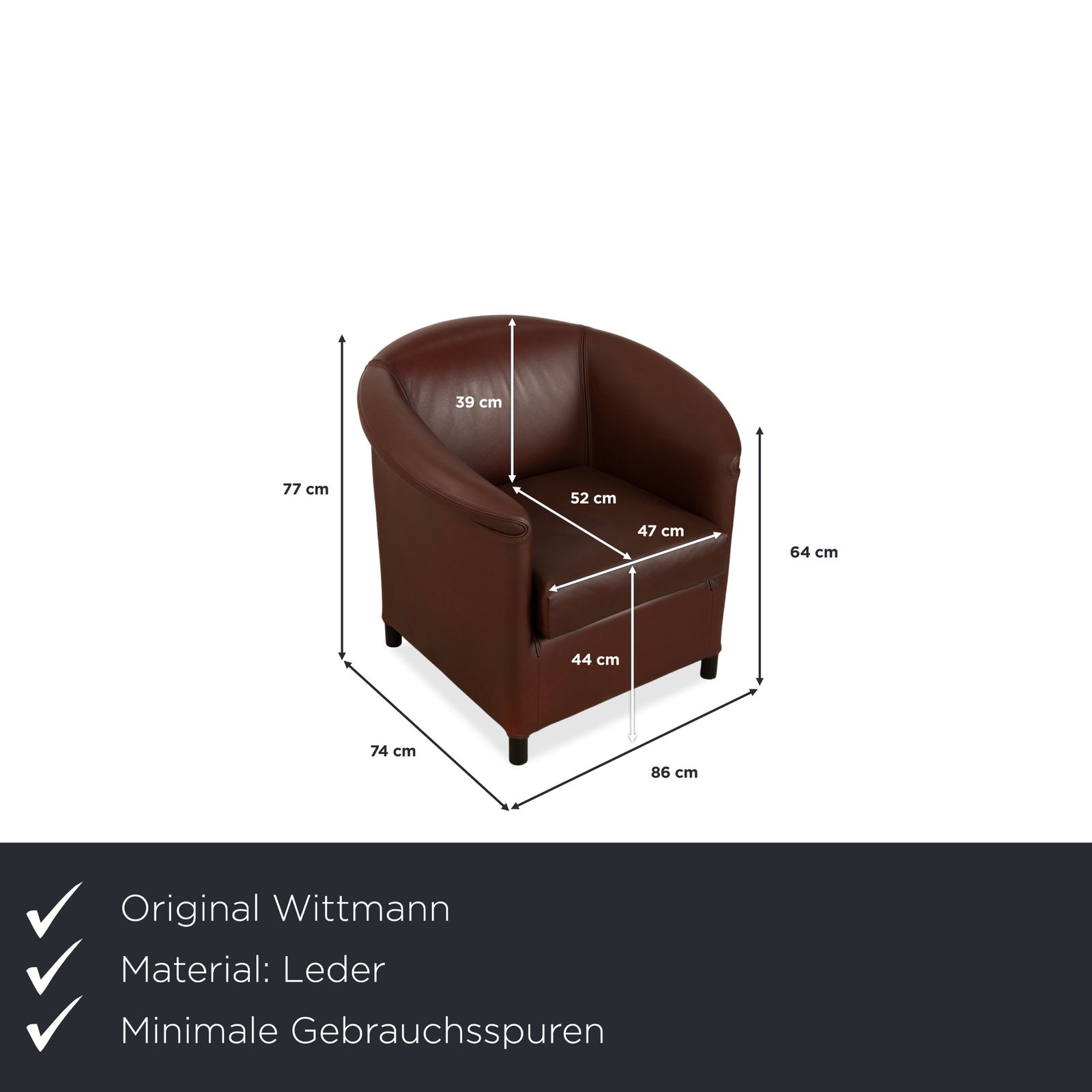Wittmann Aura Xl Leather Armchair Brown Red photo furniture