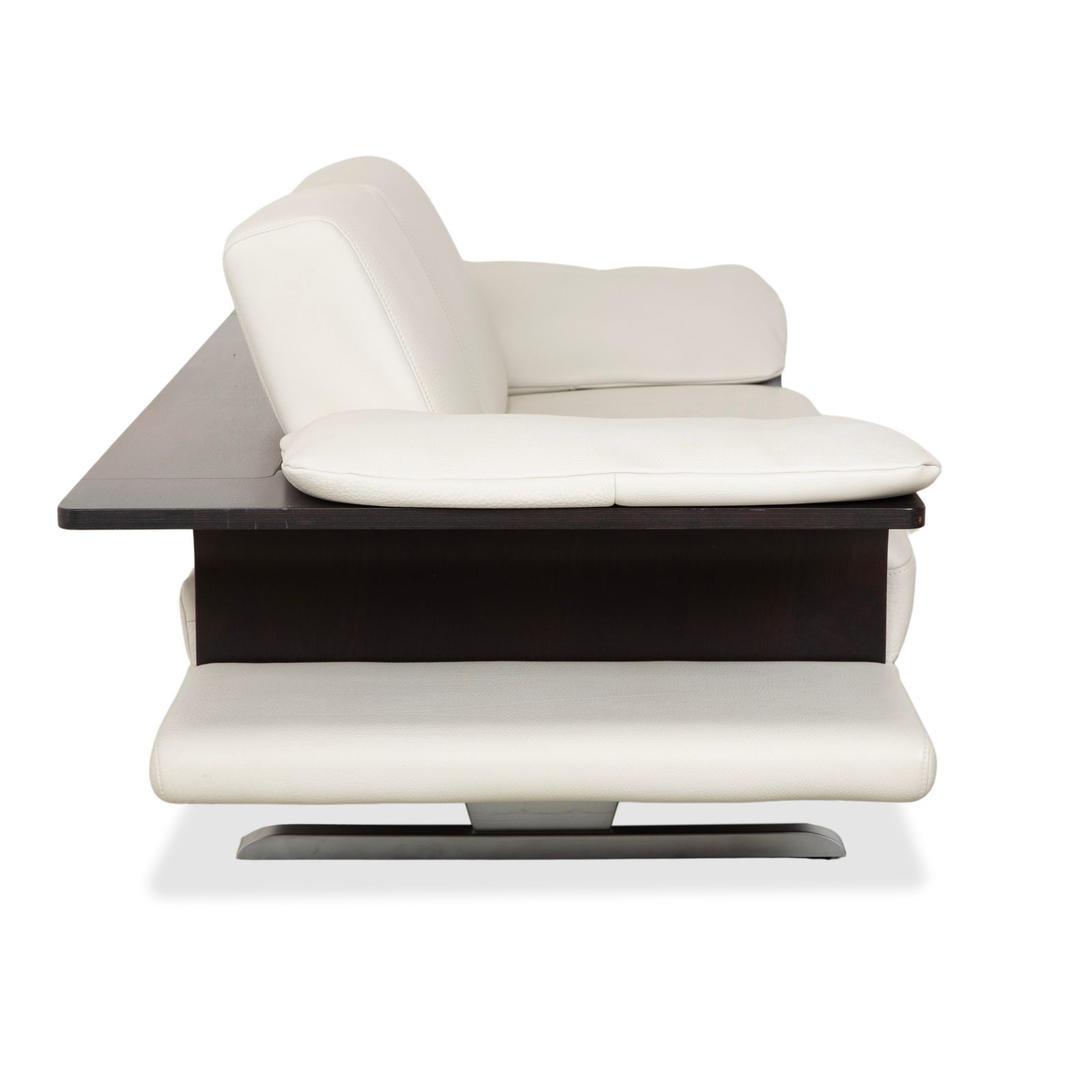 Mobilier Canapé 2 places Himolla en cuir blanc crème et bois photo