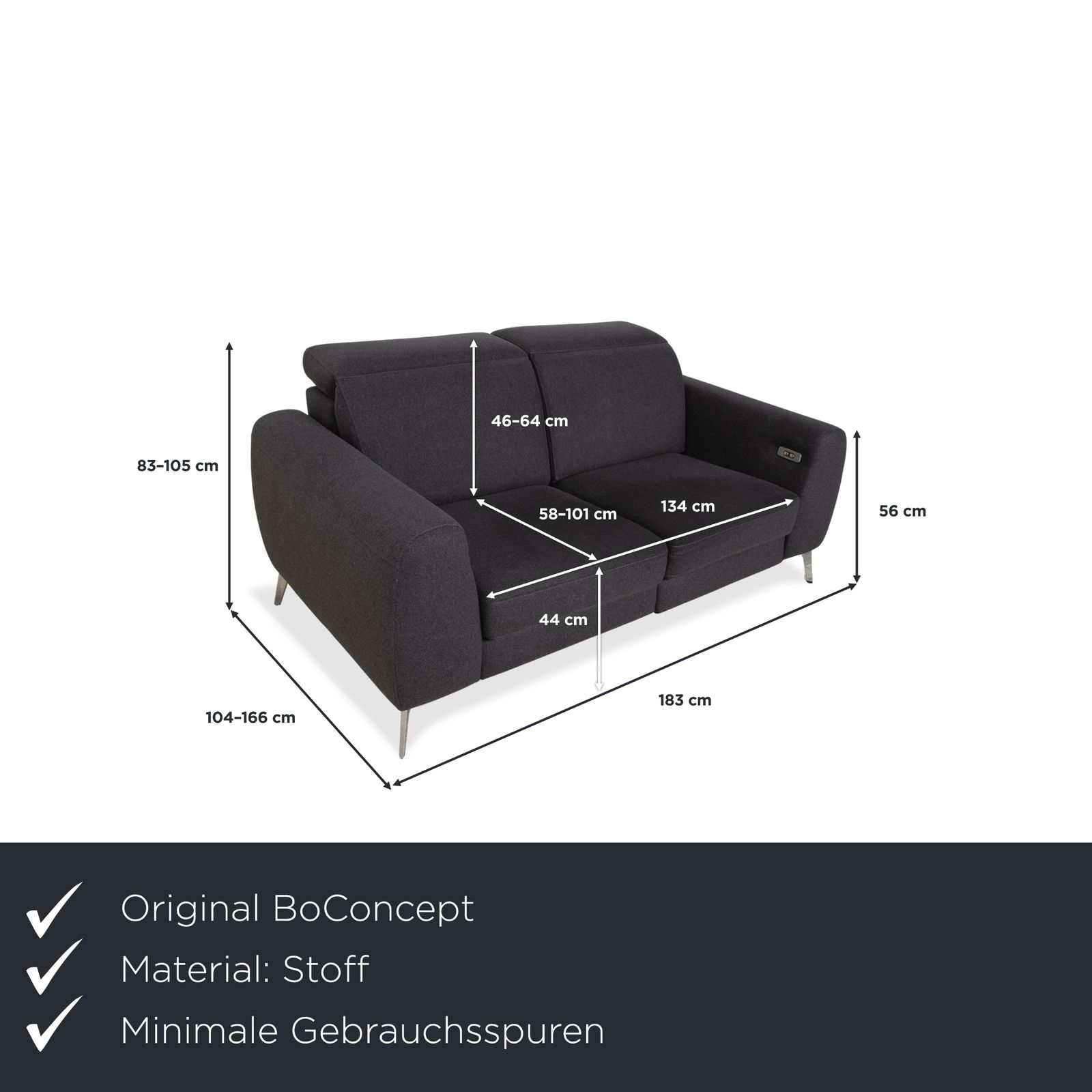 Canapé 2 places BoConcept Pravo en tissu gris foncé, avec fonction électrique photo furniture