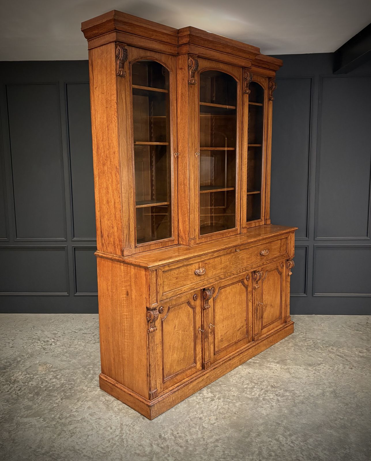 photo buy Early Victorian Breakfront Oak Bookcase
