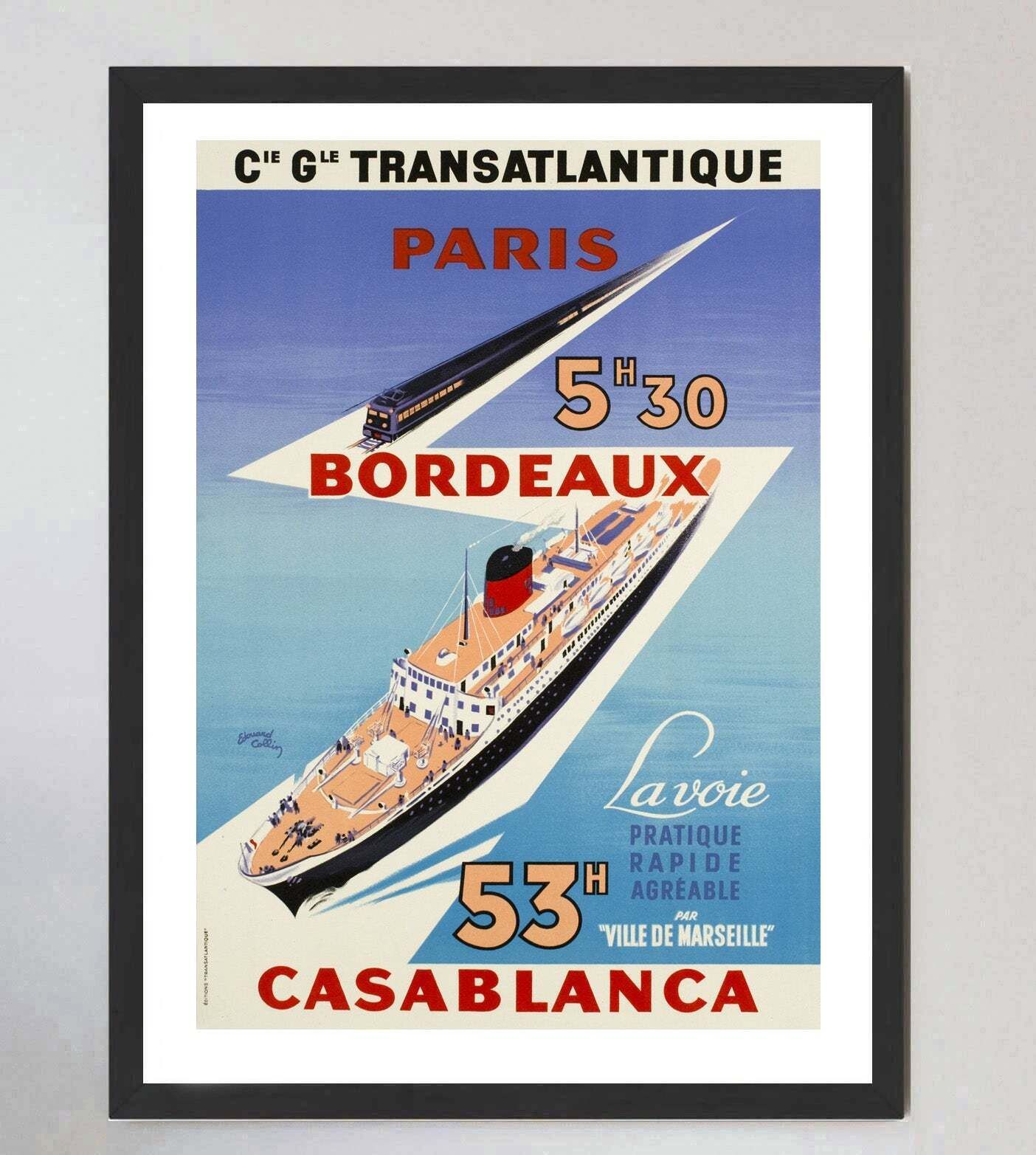Cie Gle Transatlantique   Paris, Bordeaux, Casablanca Original Vintage Poster photo furniture