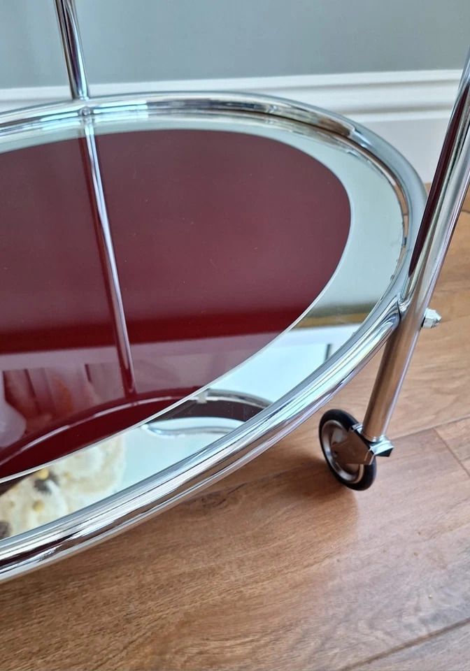 Art Deco Rolling Bar / Drinks Cart/ Trolley Of Chrome & Mirrored Glass photo furniture