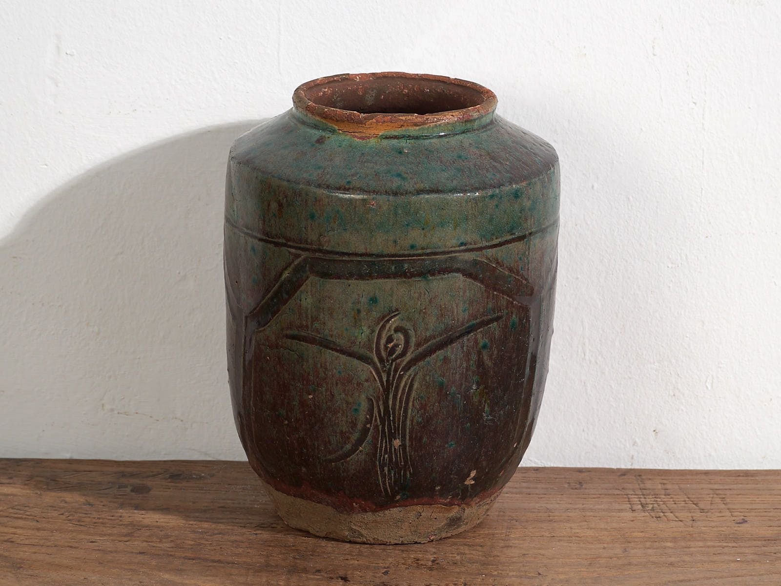 Antique Oriental Vase With Floral Relief (C.1820) #38 photo Home Decor