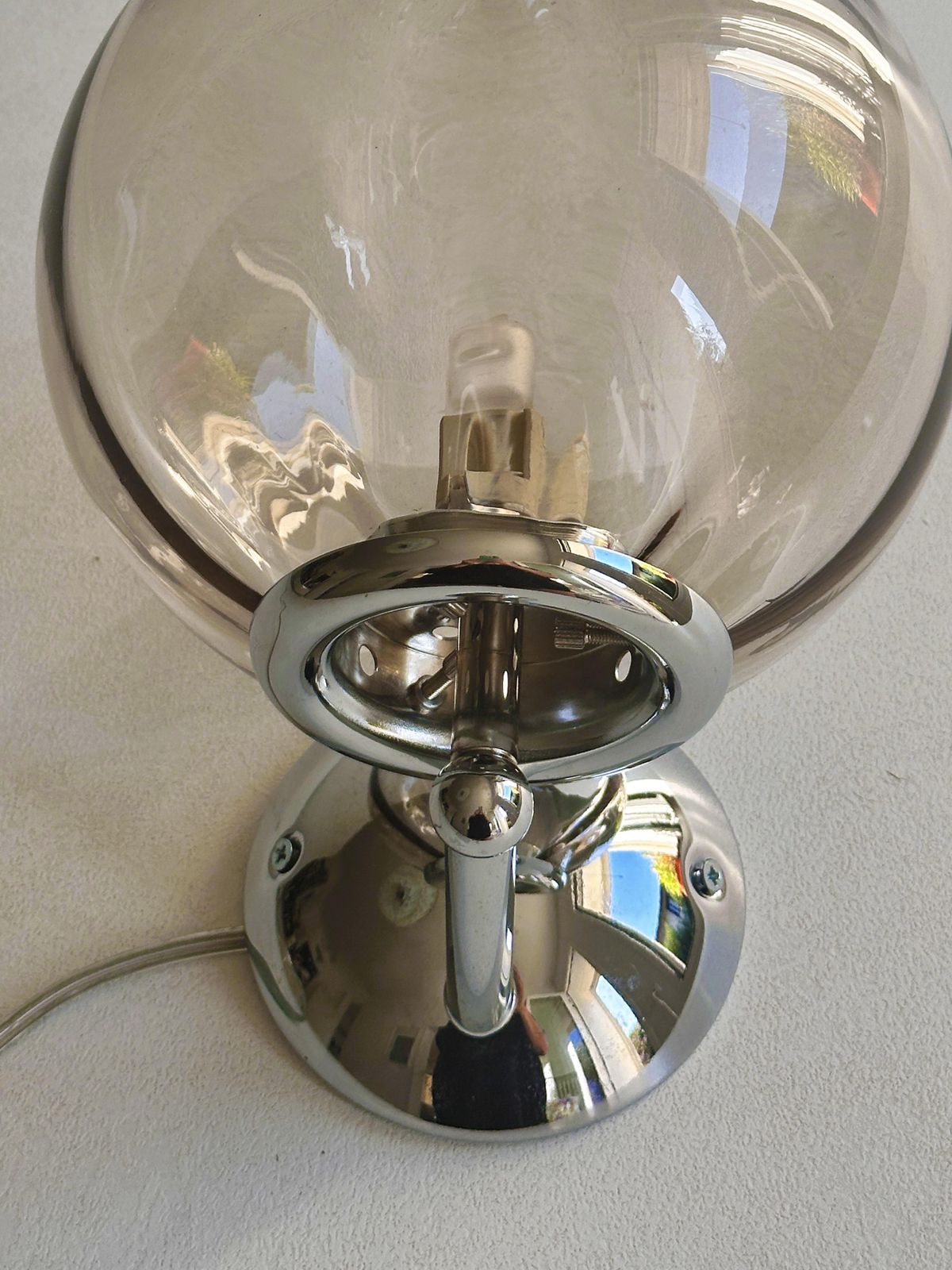 Set Of Two Contemporary Smoked Fumè Sphere Murano Glass Wall Sconces photo Lighting