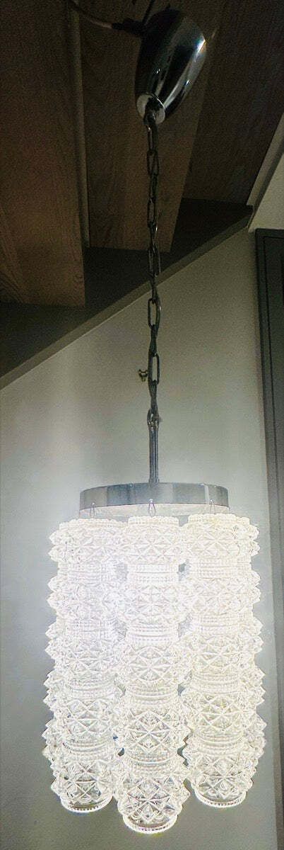 1960s Austrian Kalmar Lighting Crystal Faceted Tubular Glass & Polished Chrome Chandelier photo Lighting