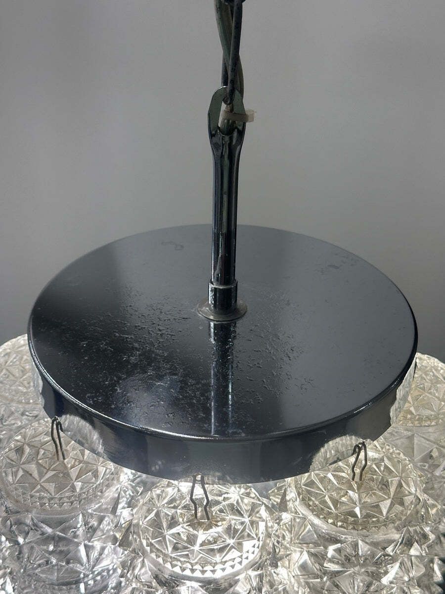 Lighting 1960s Austrian Kalmar Lighting Crystal Faceted Tubular Glass & Polished Chrome Chandelier photo