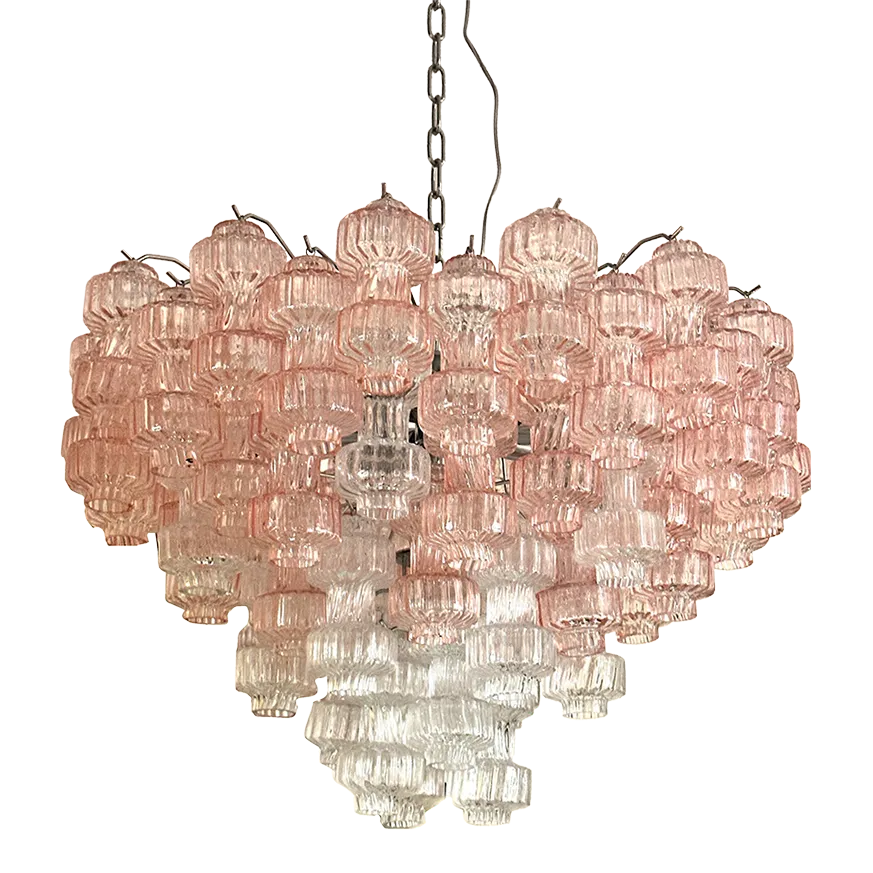 Romantic Venetian Pink "Rigadin Manubri" Murano Glass Chandelier In Venini Style