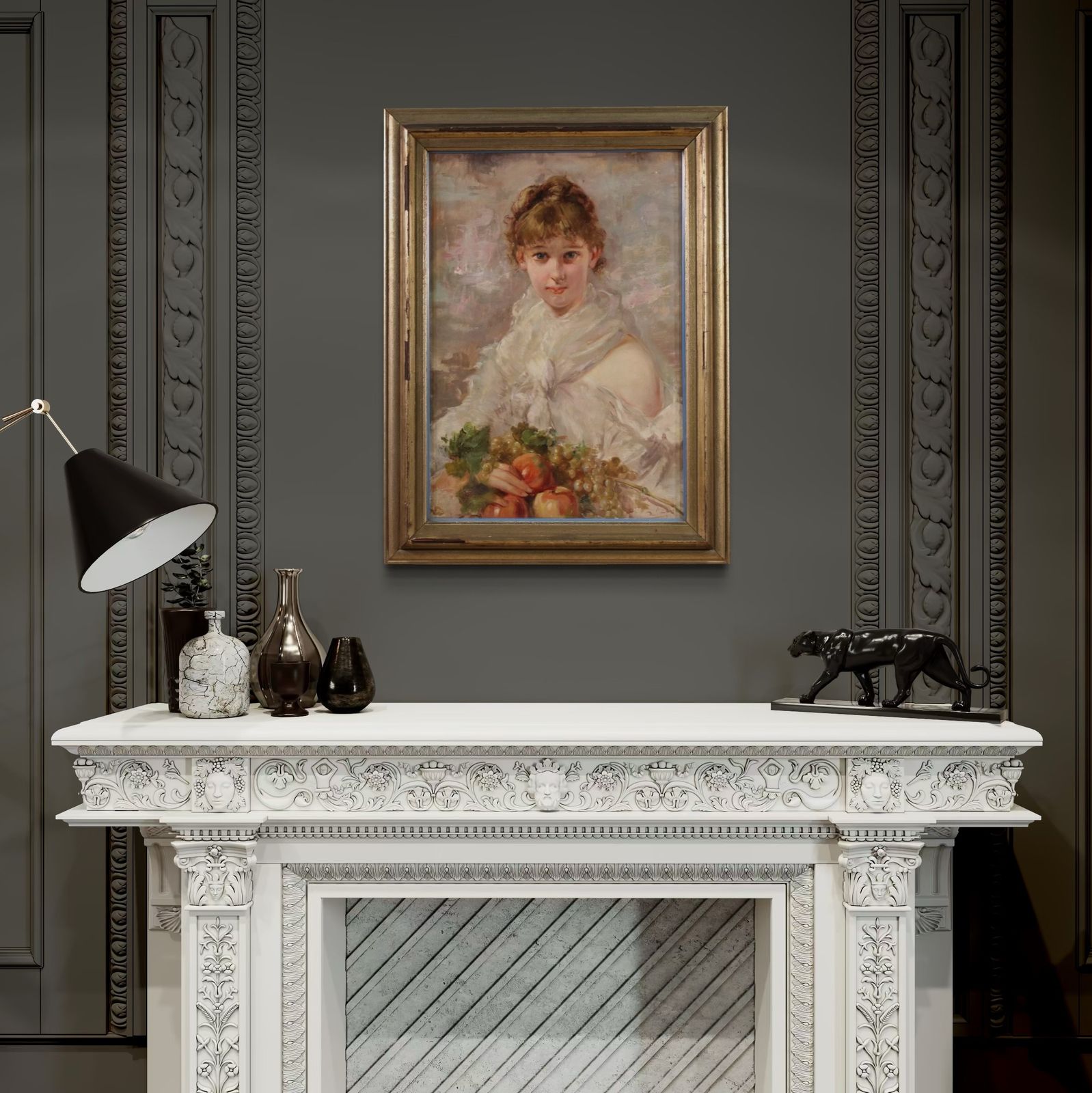 photo furniture Signed Italian Painting Portrait Of A Young Girl From The 20th Century