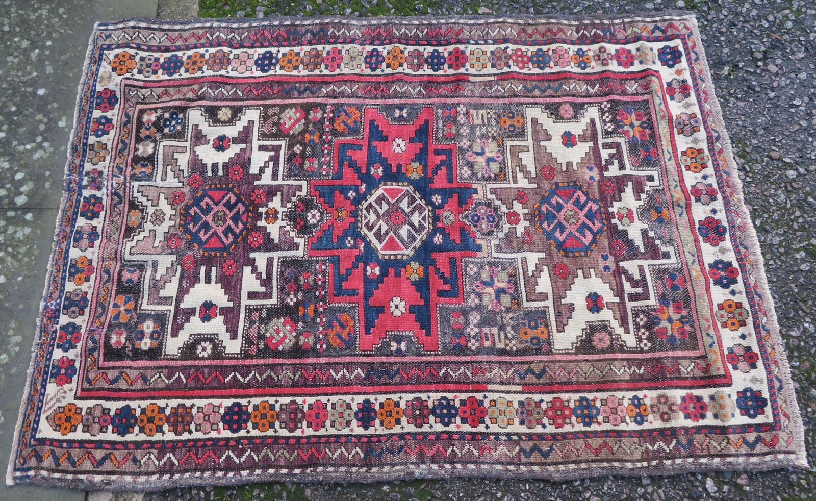 Distressed Caucasian Lesghi Rug. 140cm X 100cm. photo furniture
