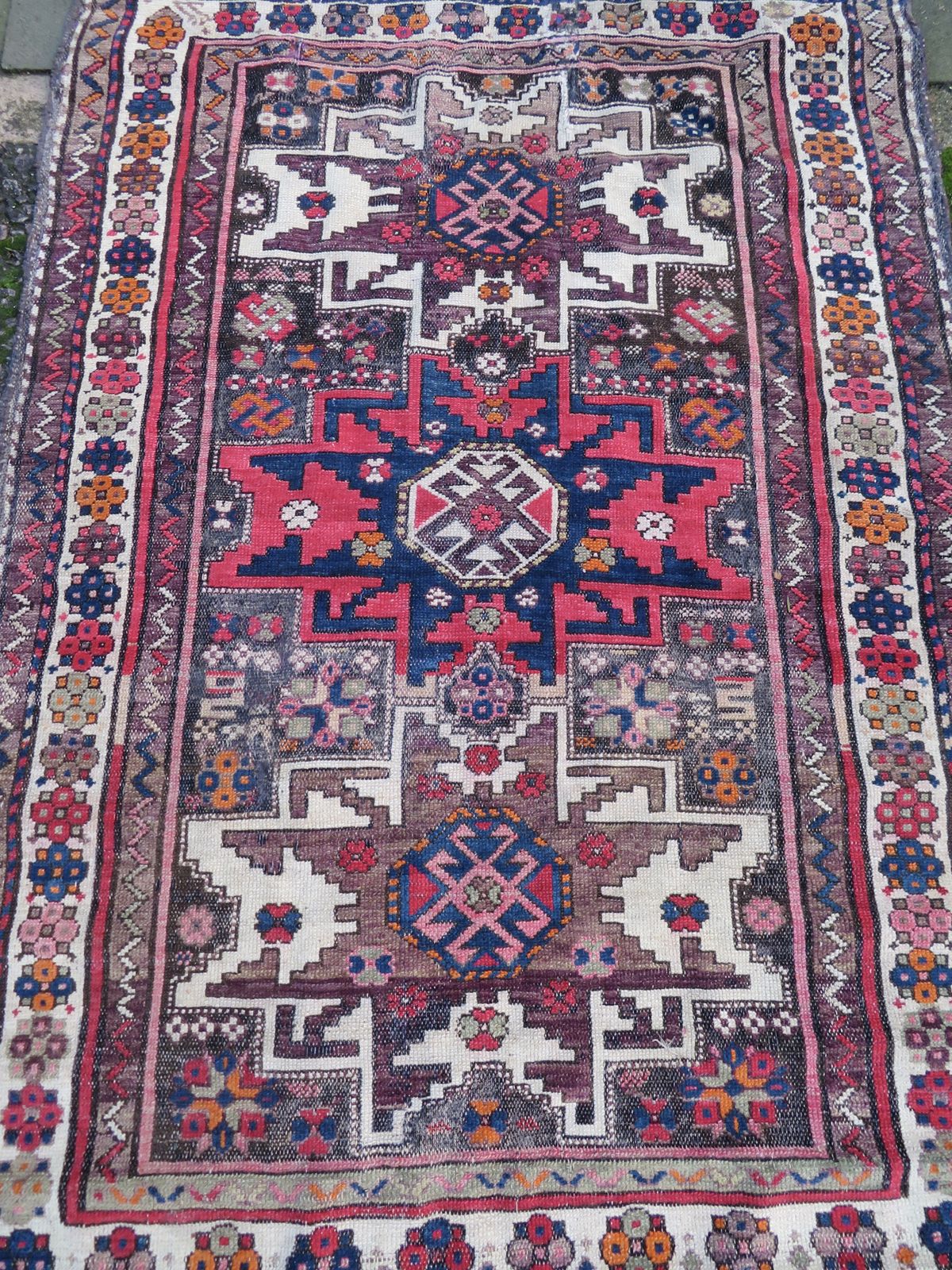 399.0 Distressed Caucasian Lesghi Rug. 140cm X 100cm. photo