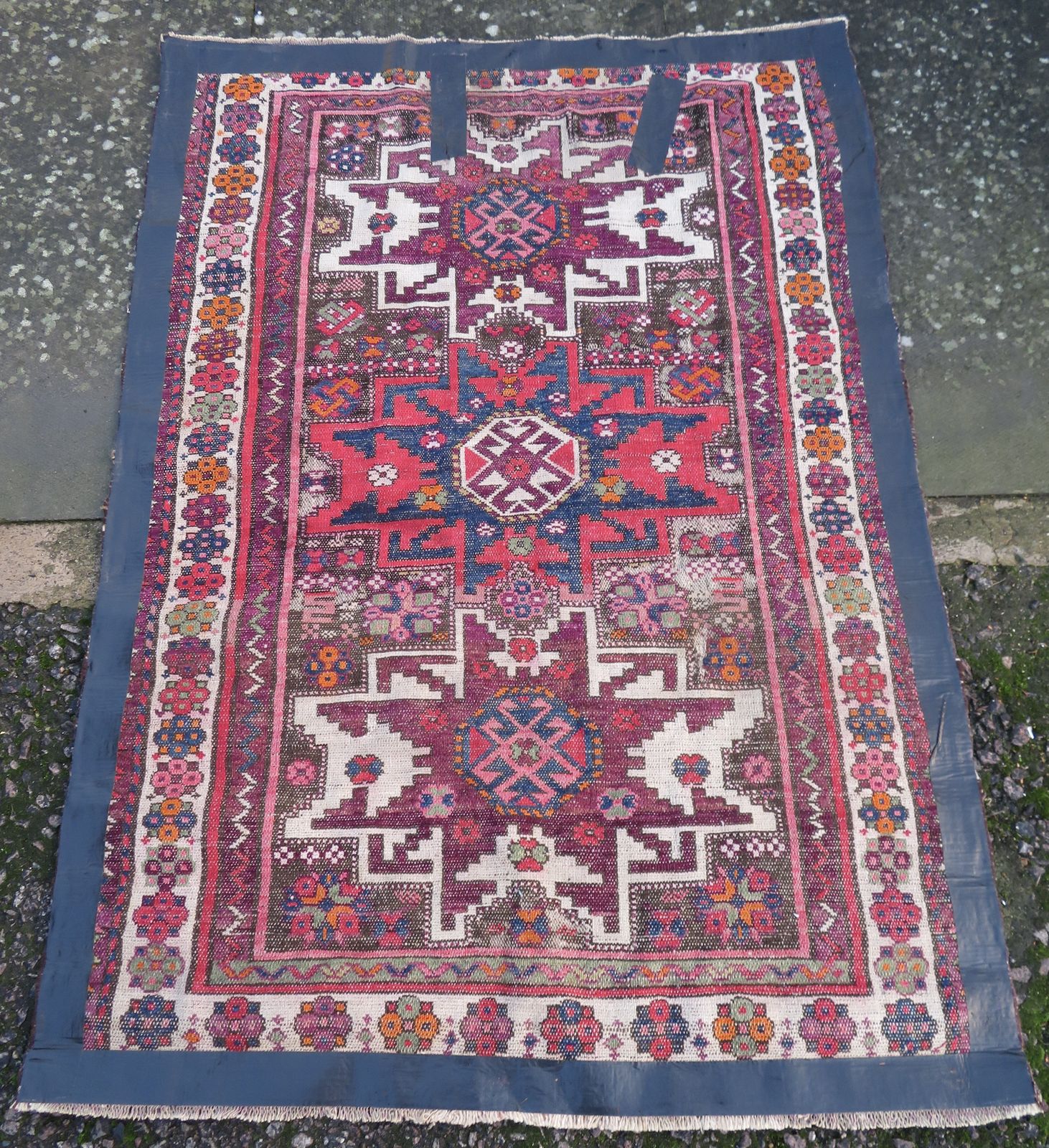 photo buy Distressed Caucasian Lesghi Rug. 140cm X 100cm.