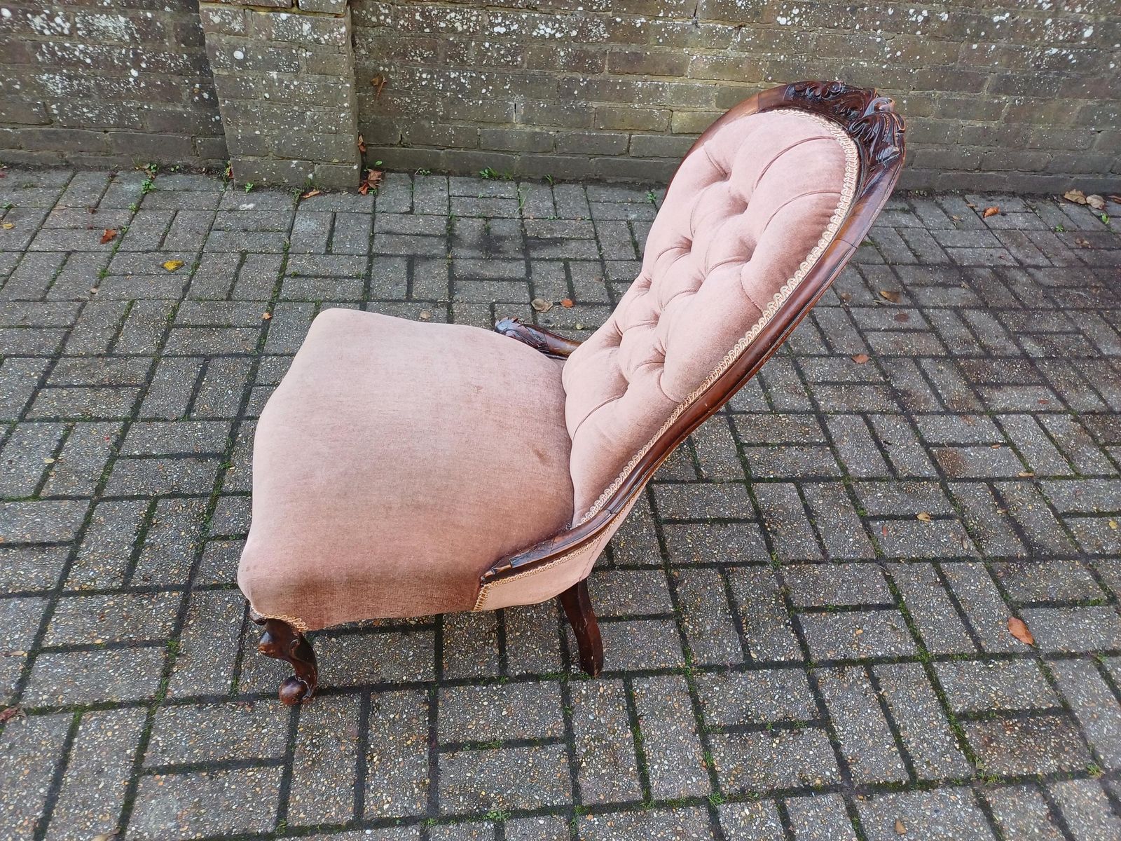 photo buy Antique Victorian Spoon Back Chair, Carved Mahogany Nursing Chair Deep Button Velvet Upholstery 19th Century Accent Chair Free Hand Delivery