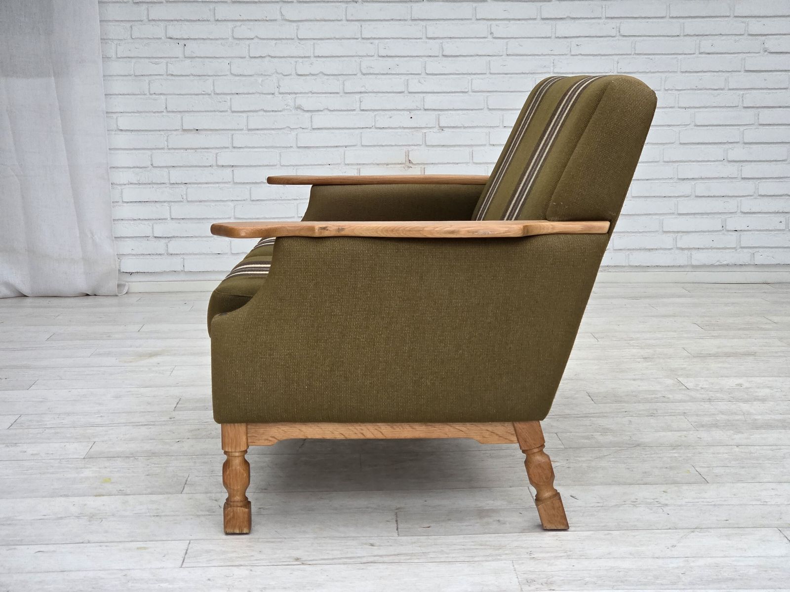 1970s, Danish 2 Seater Sofa, Green Furniture Wool, Oak Wood. photo 1590.0