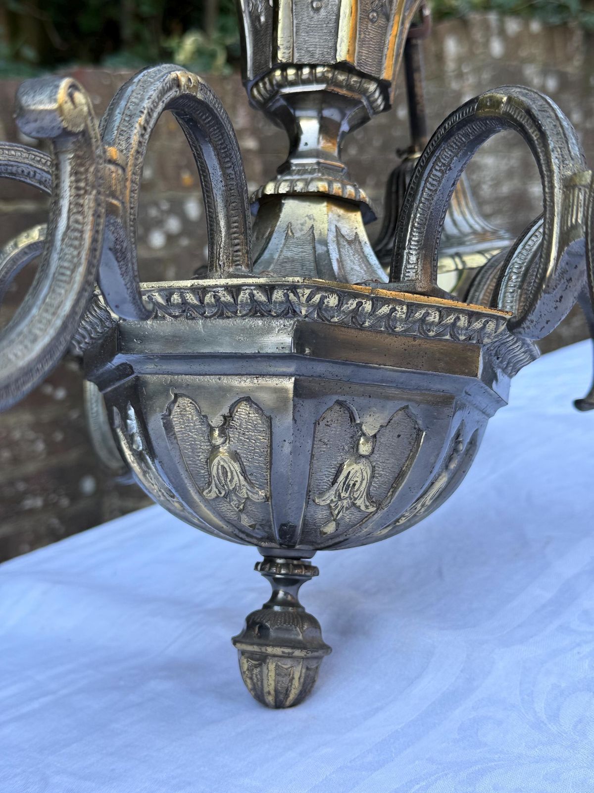 Lighting Vintage 1950s French Rococo Revival Brass & Bronze Eight Arm Chandelier – Ornate Antique Lighting photo