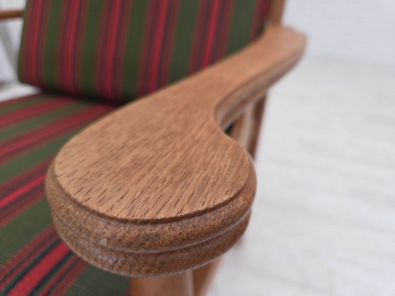 1970s, Danish Armchair, Green Furniture Wool, Solid Oak Wood. photo furniture