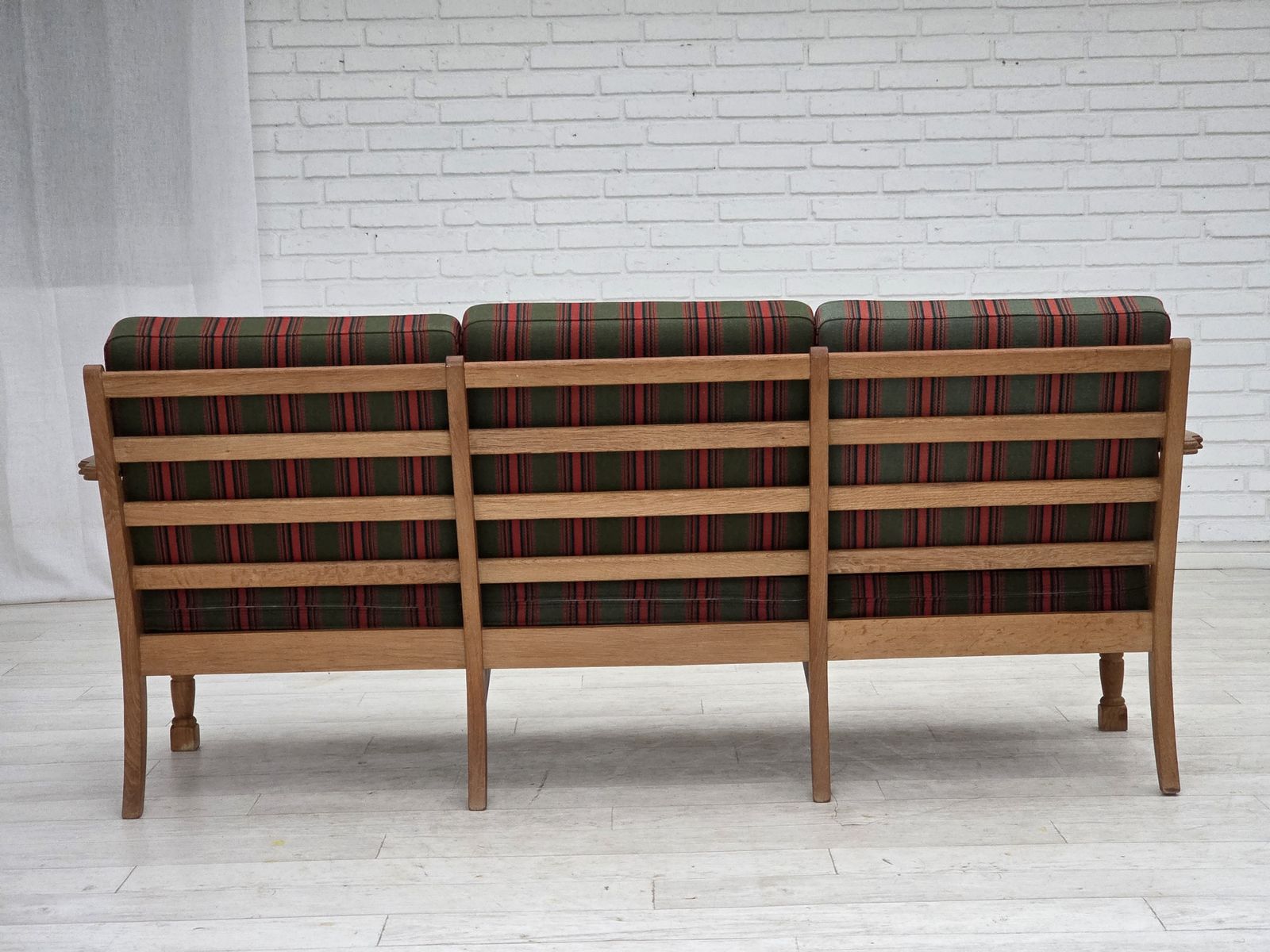 1970s, Danish 3 Seater Sofa, Green Furniture Wool, Oak Wood. photo for sale
