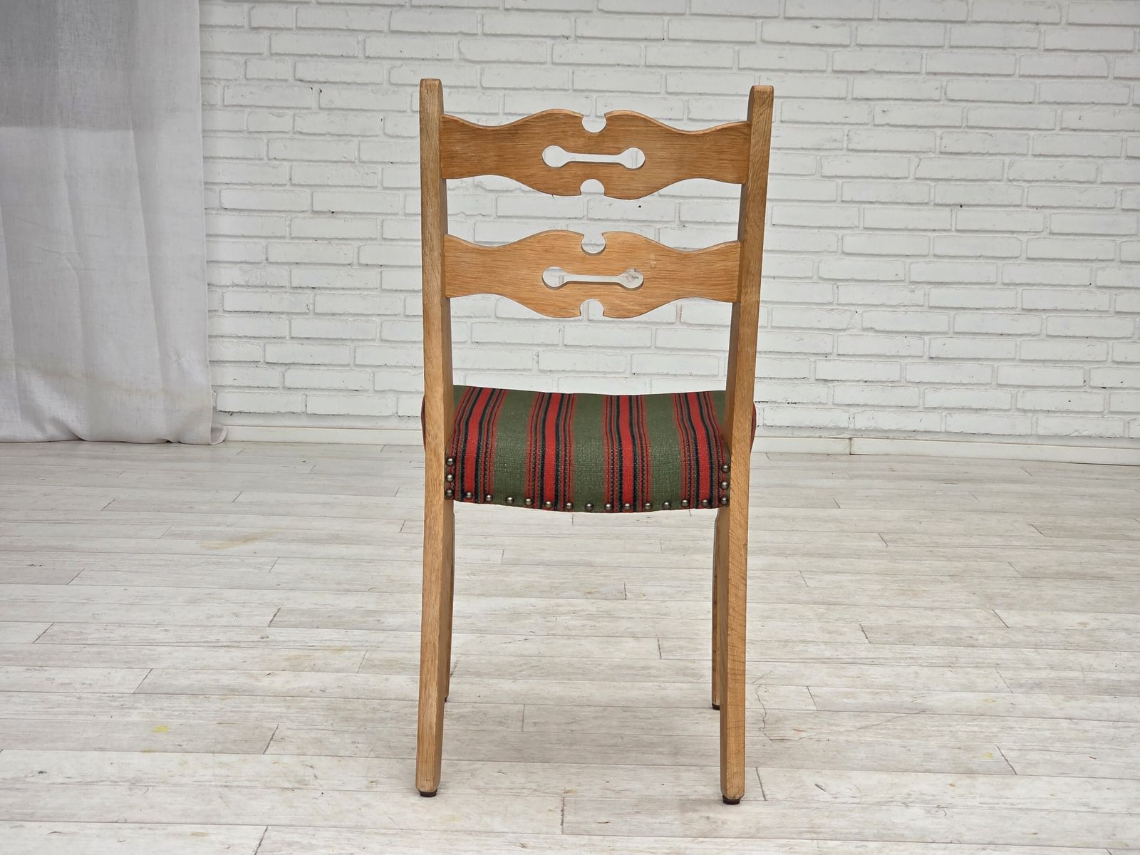 photo for sale 1970s, Set Of 2 Danish Dining Chairs, Furniture Wool, Solid Oak Wood.