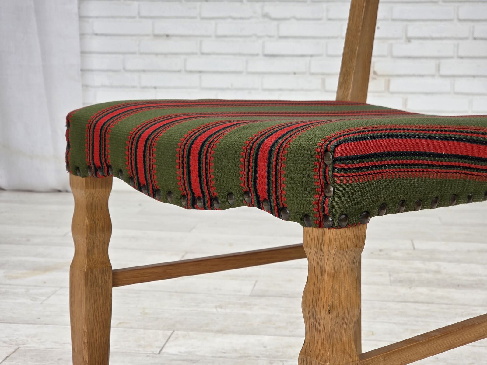 520.0 1970s, Set Of 2 Danish Dining Chairs, Furniture Wool, Solid Oak Wood. photo