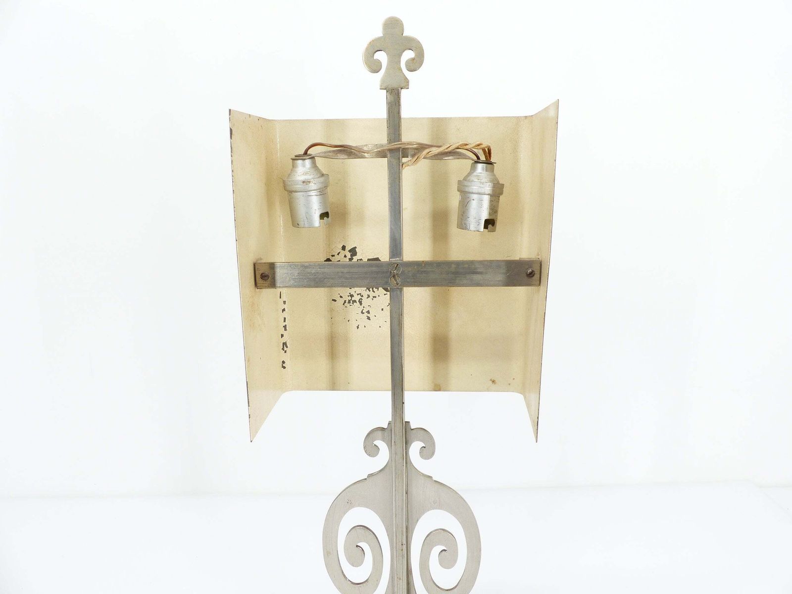 Neoclassical Table Lamp In Brushed Metal, In The Style Of Maison Charles, Circa 1970 photo vintage