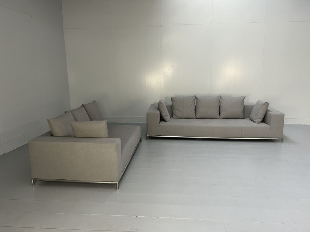 Furniture B&B Italia “George” L Shape Sofa – In Pale Grey Linen photo