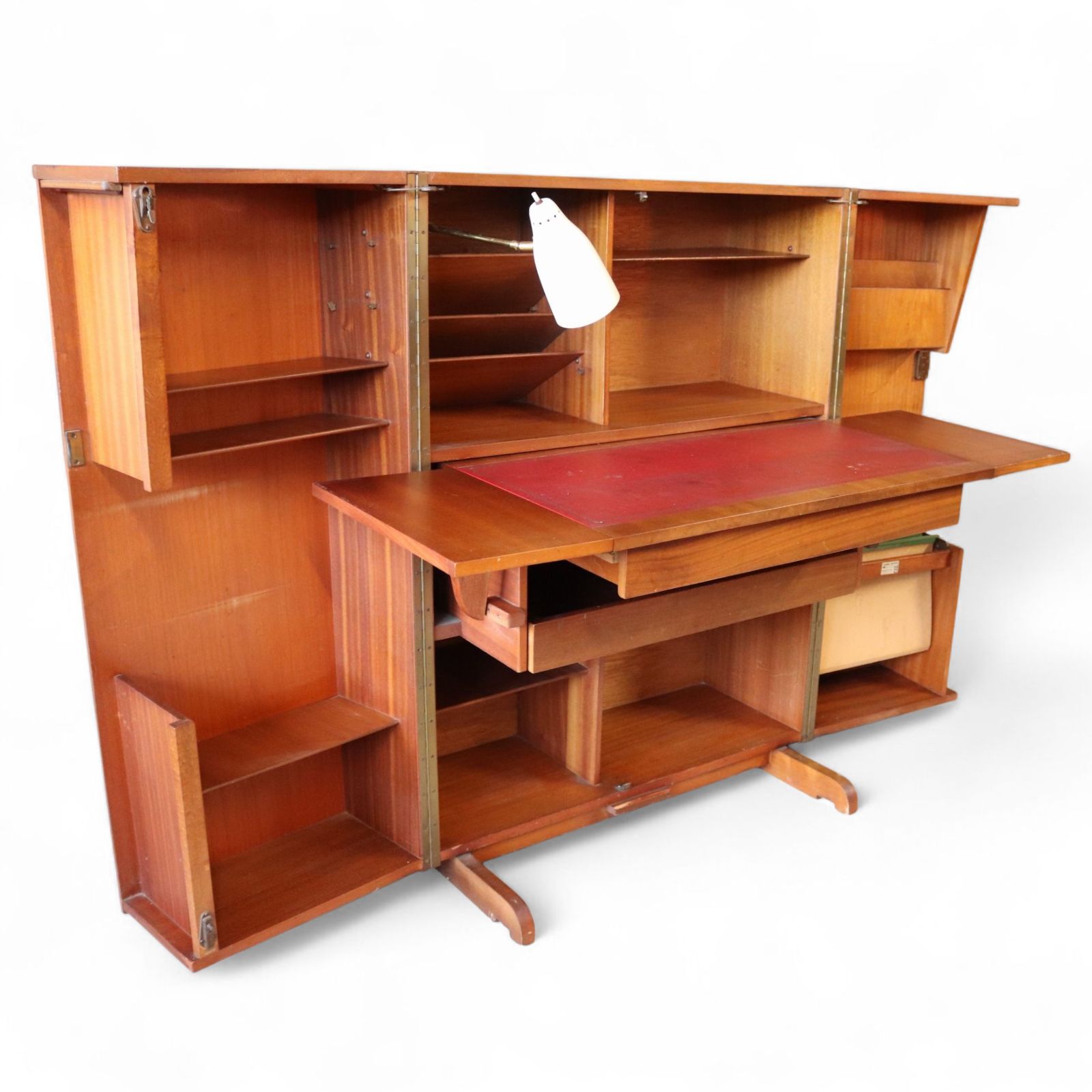 Mid Century Teak Newcraft Home Office Magic Box Style Foldaway Desk Cabinet