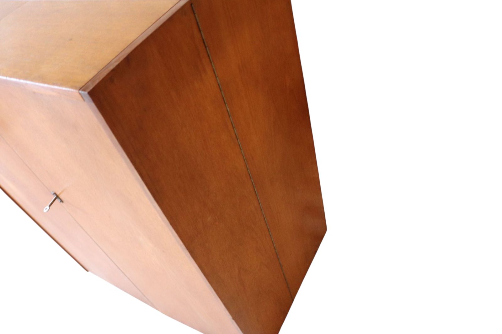 Mid Century Teak Newcraft Home Office Magic Box Style Foldaway Desk Cabinet photo vinterior