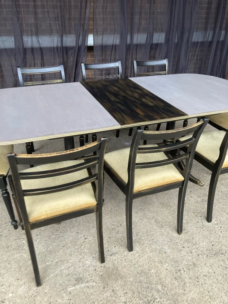 Restored 1975 McIntosh Twin Pillar Extending Dining Table & Eight Chairs | Hand Finished photo furniture