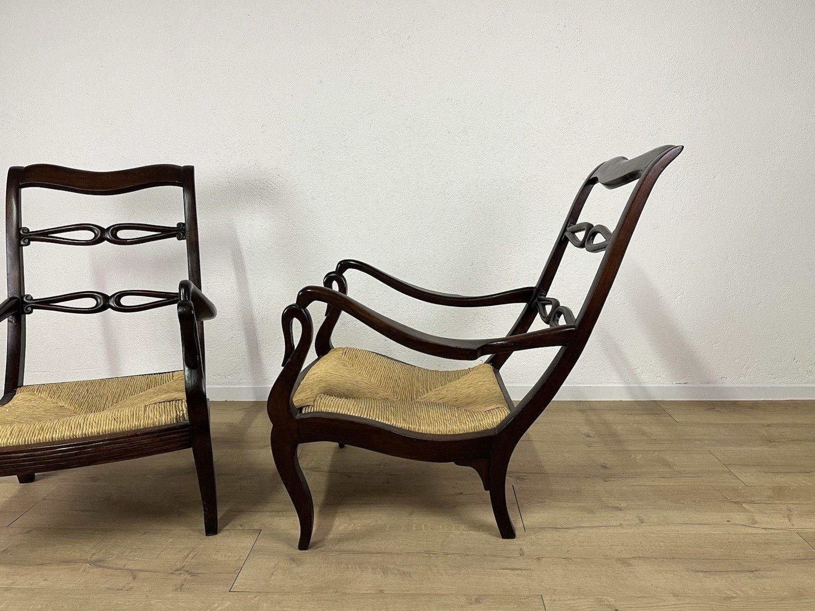 Pair Of 40’s Vintage Design Swan Straw Wood Armchairs photo Furniture