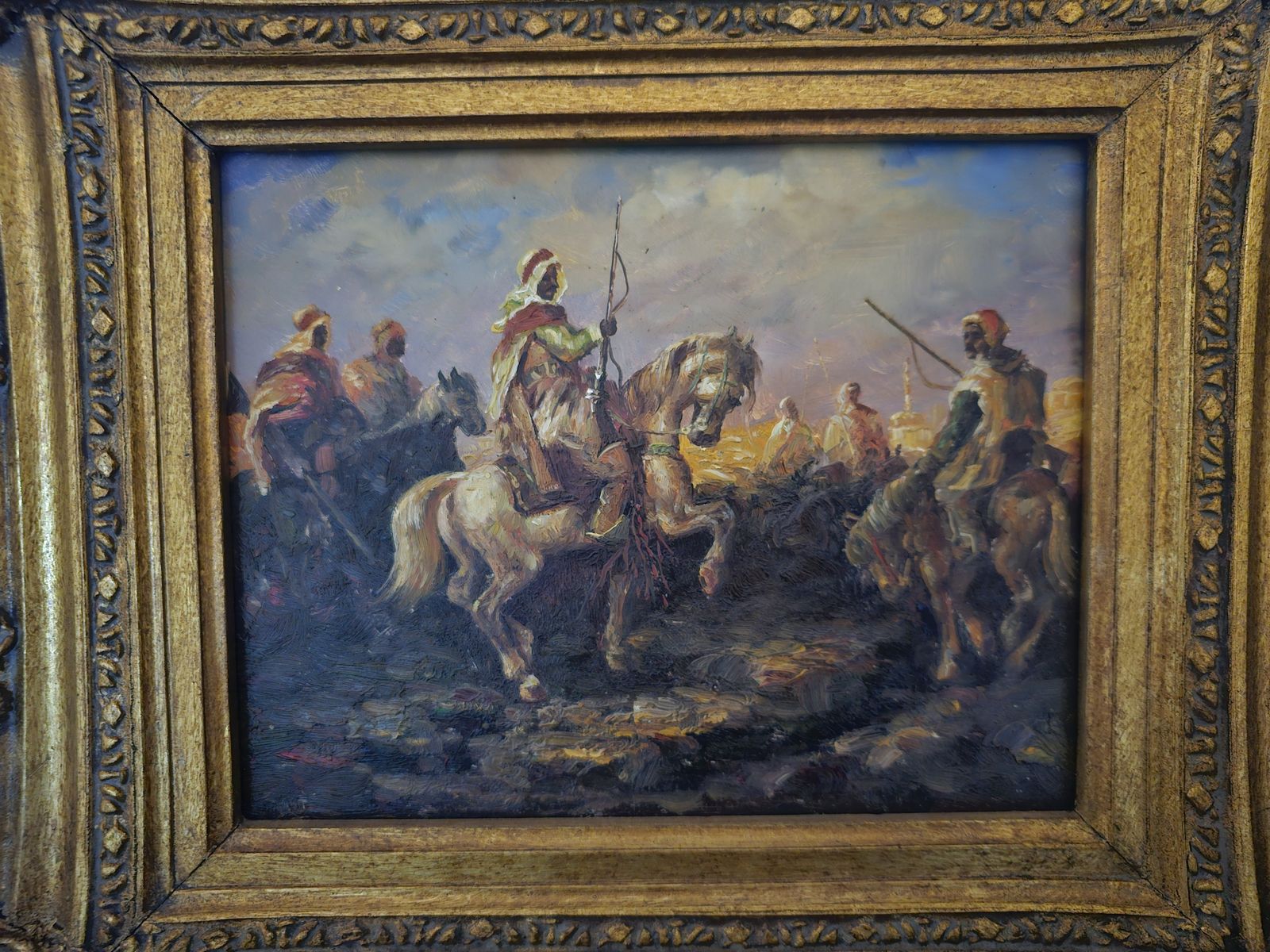 Antique Oil Painting Of Arabs In Desert photo for sale