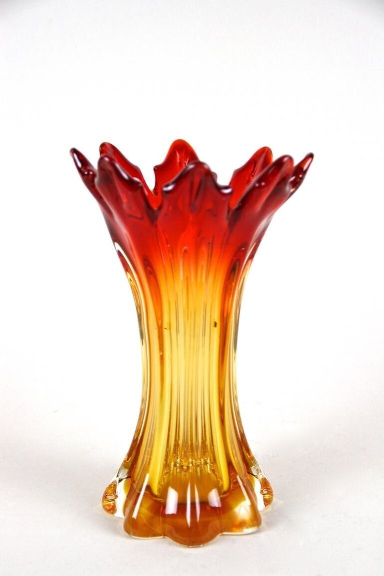 20th Century Red/ Amber Murano Sommerso Glass Vase   Mid Century, It Ca. 1960 photo for sale
