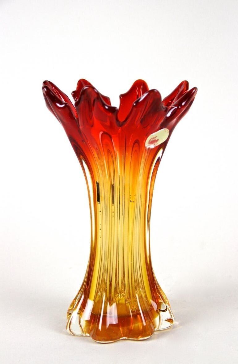 20th Century Red/ Amber Murano Sommerso Glass Vase   Mid Century, It Ca. 1960 photo 455.0