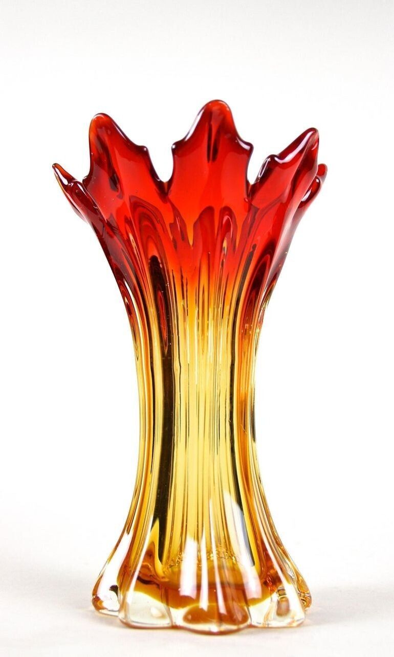 20th Century Red/ Amber Murano Sommerso Glass Vase   Mid Century, It Ca. 1960 photo vintage