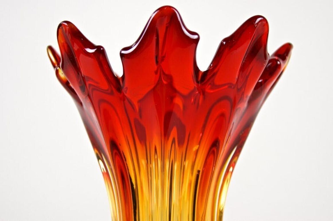 photo for sale 20th Century Red/ Amber Murano Sommerso Glass Vase   Mid Century, It Ca. 1960