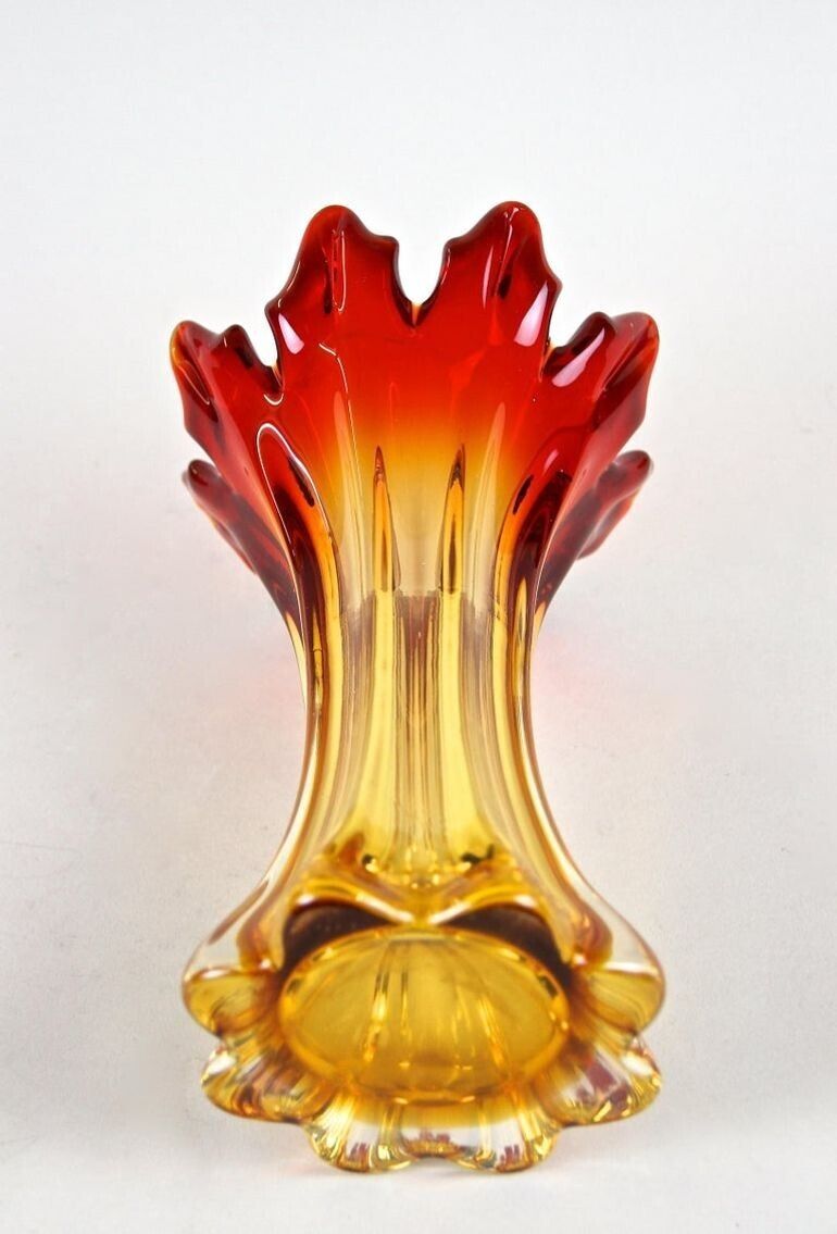 455.0 20th Century Red/ Amber Murano Sommerso Glass Vase   Mid Century, It Ca. 1960 photo