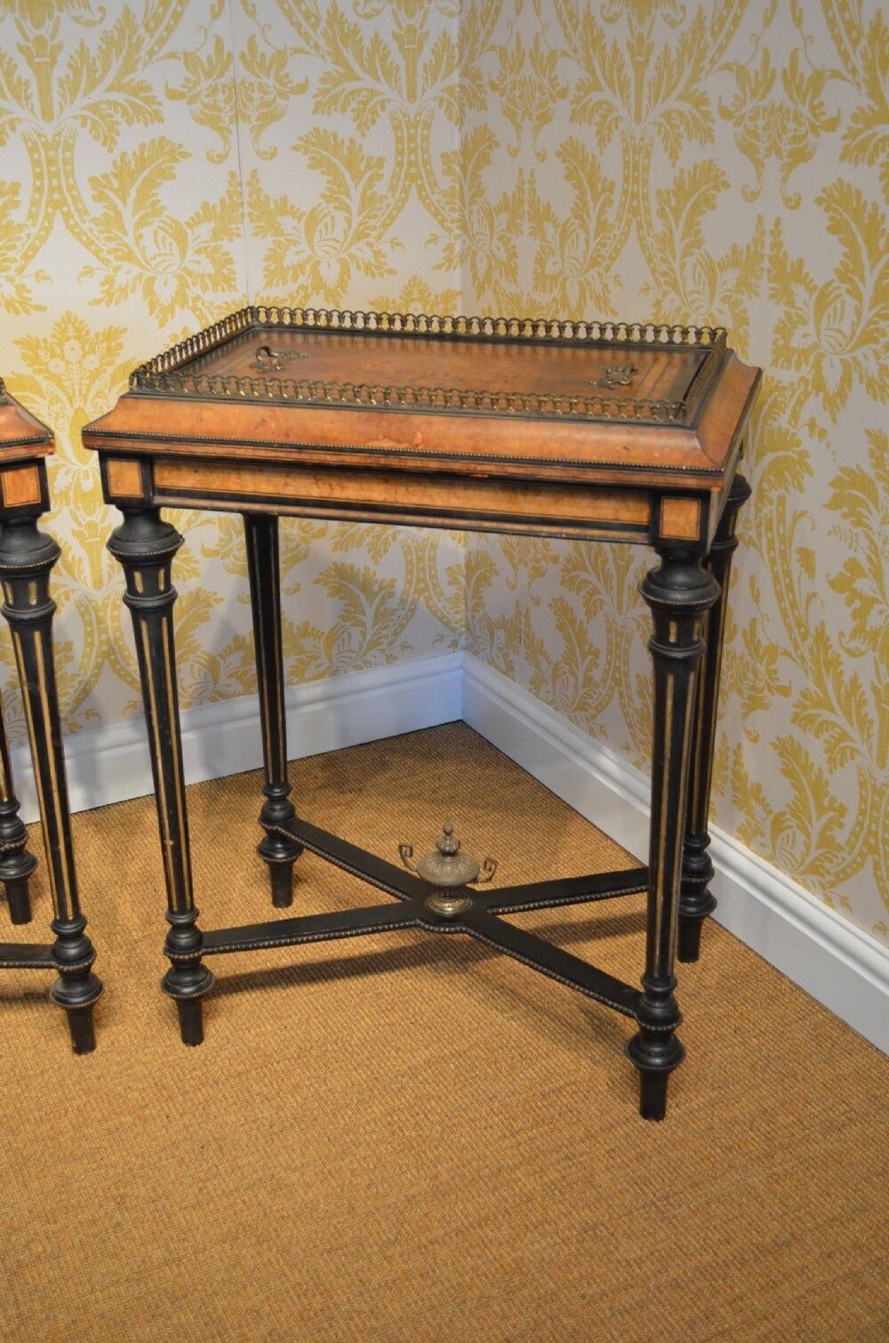 Beautiful Pair Of 19th Century Walnut And Ebonised Jardinieres. photo for sale
