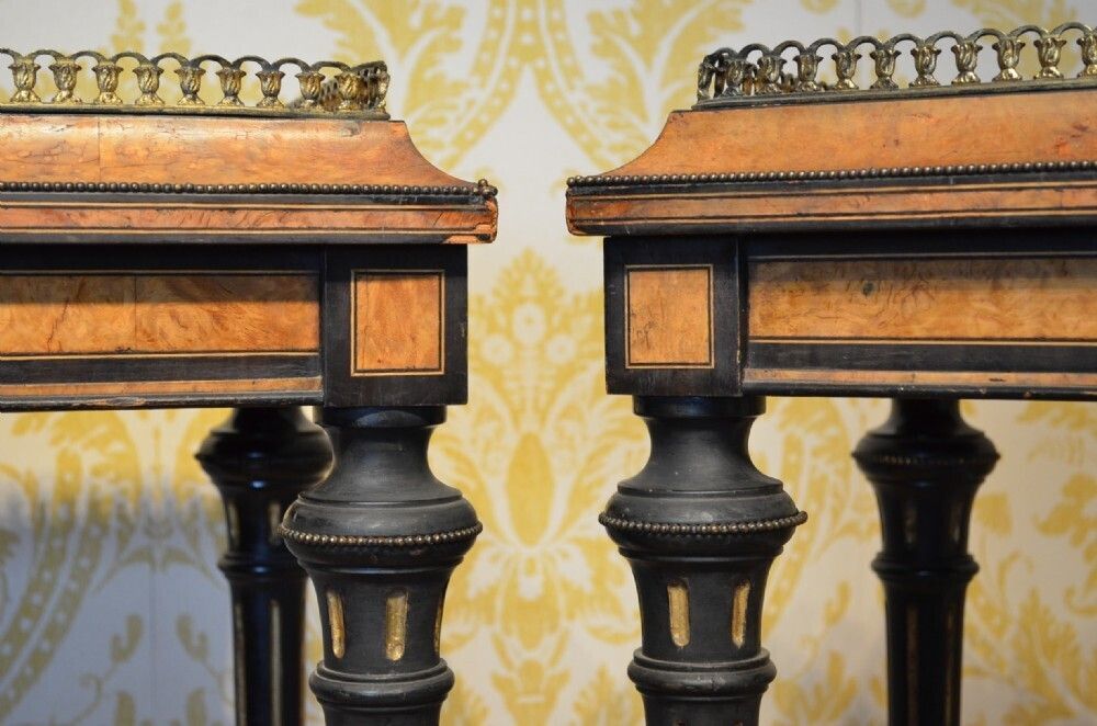 Furniture Beautiful Pair Of 19th Century Walnut And Ebonised Jardinieres. photo