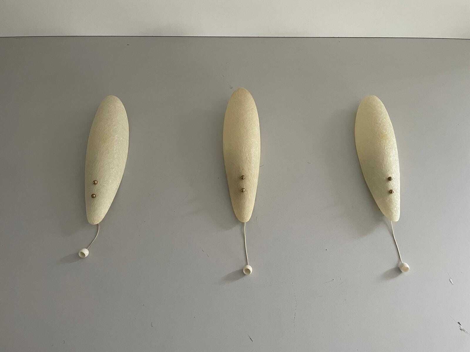 Elegant Leaf Design Fiberglass Set Of 3 Sconces, 1960s, Germany