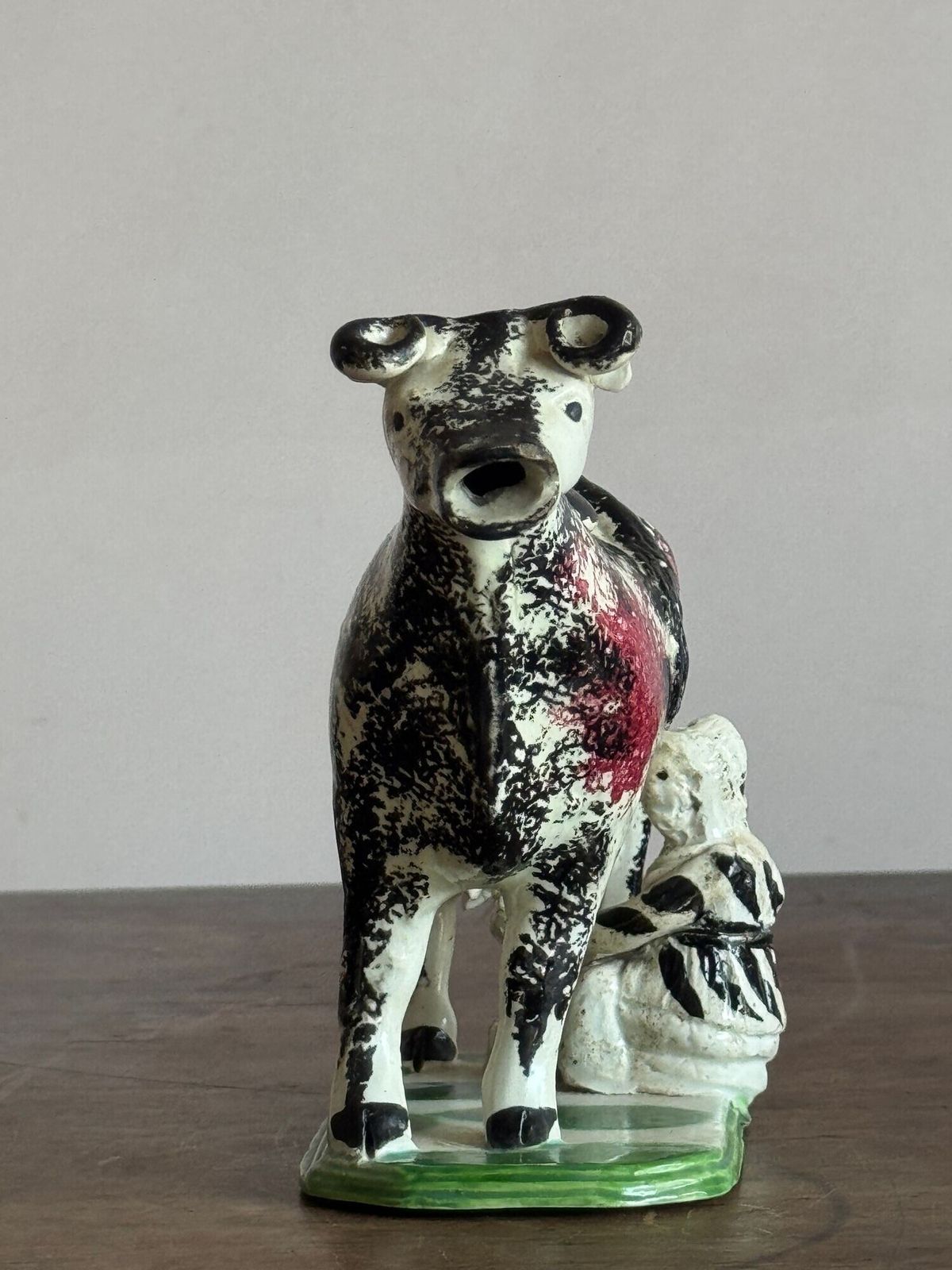 Antique Prattware Cow Creamer, 1800s photo for sale