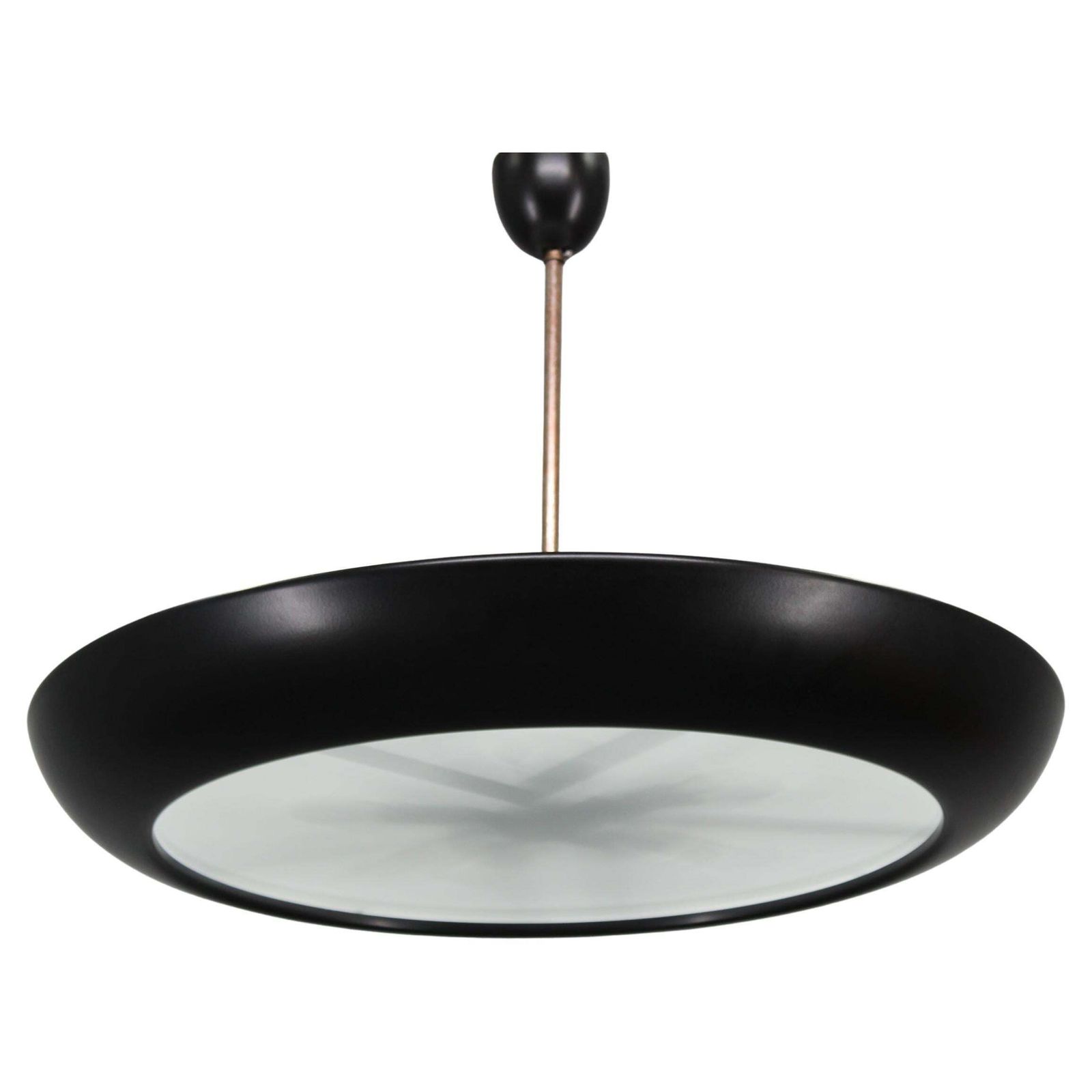 1940s Josef Hůrka For Napako Bauhaus Ufo Pendant Light, Metal & Glass, Restored