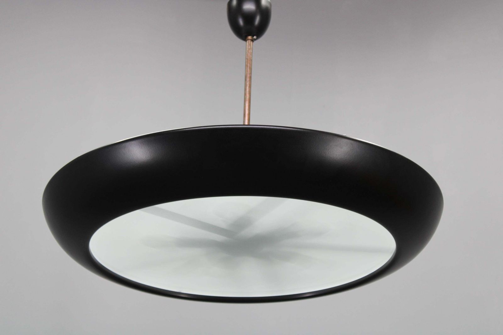 1940s Josef Hůrka For Napako Bauhaus Ufo Pendant Light, Metal & Glass, Restored photo furniture