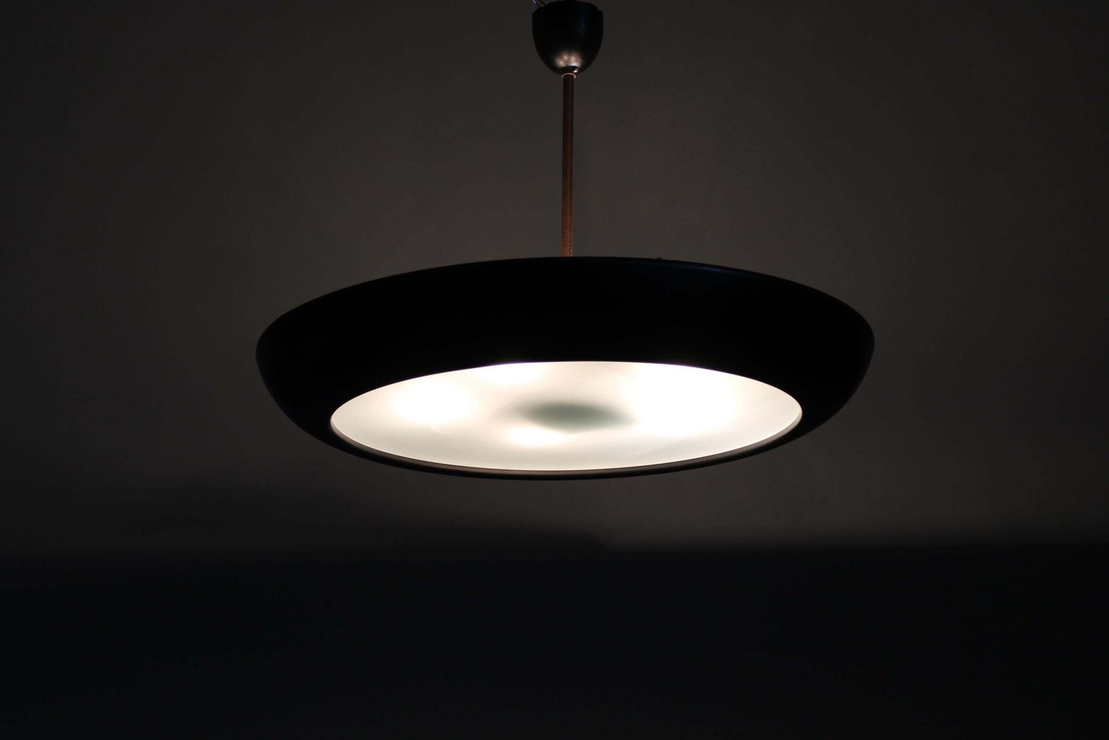 photo buy 1940s Josef Hůrka For Napako Bauhaus Ufo Pendant Light, Metal & Glass, Restored