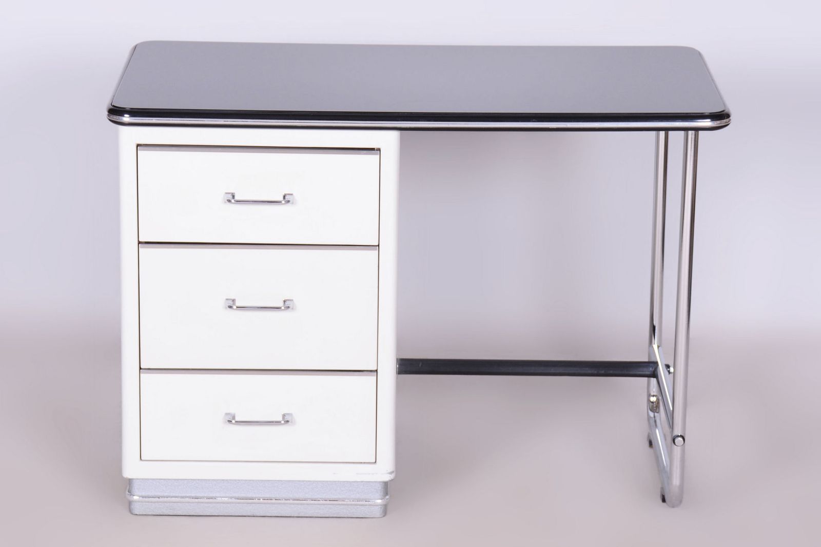 Restored Bauhaus Writing Desk, Steel, Glass, Germany, 1940s photo furniture