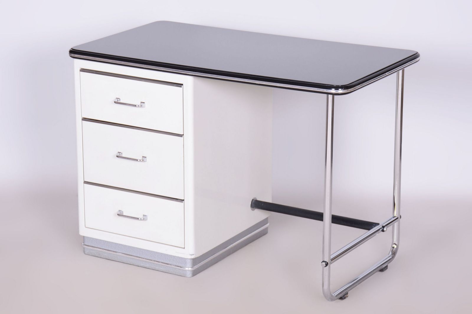 Restored Bauhaus Writing Desk, Steel, Glass, Germany, 1940s