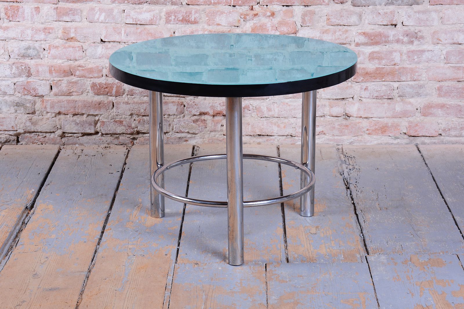Restored Bauhaus Round Coffee Table, Chrome Plated Steel, Czech, 1930s photo for sale
