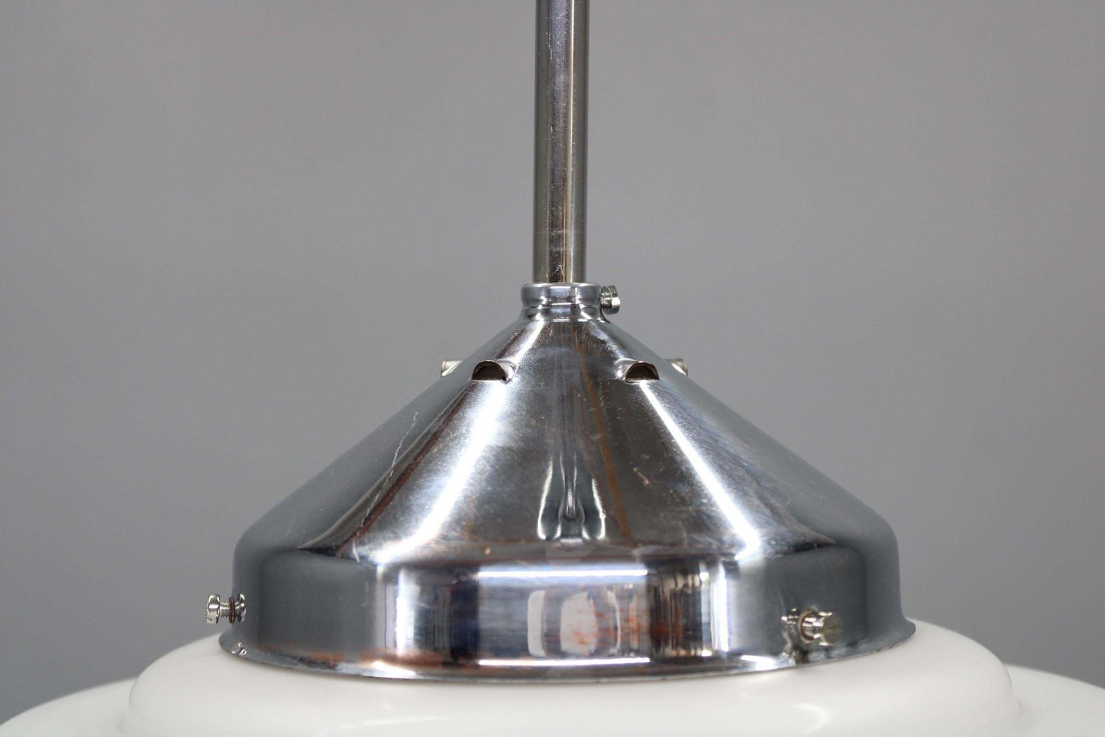 1930s Napako Art Deco Pendant Light In Chrome And Glass, Restored, New Wiring photo Lighting