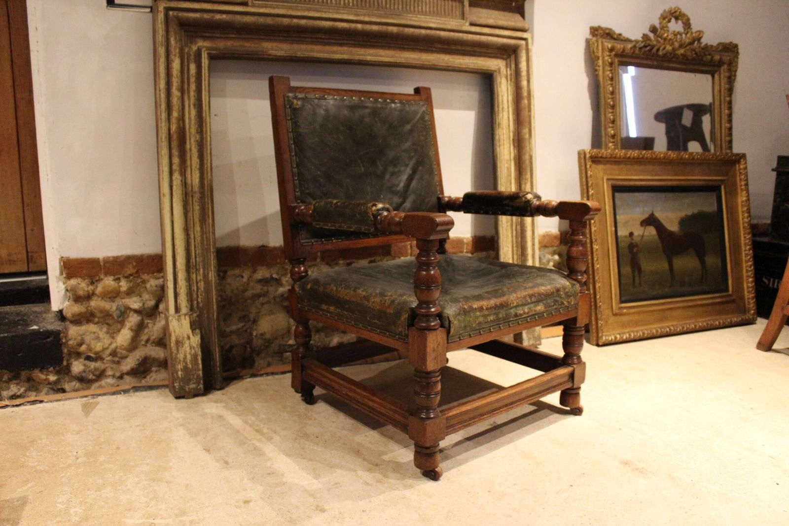 Chair Victorian Oak & Leather Library Club Armchair C1870 photo buy