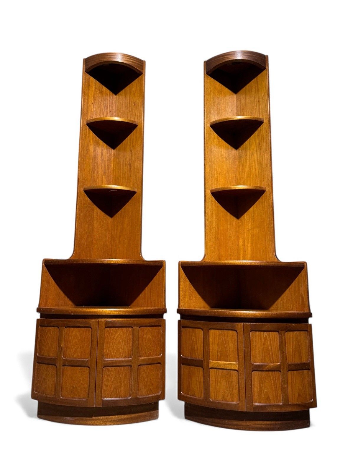 Pair Of Nathan Squares Teak Corner Cupboards Mid Century Retro C1970s