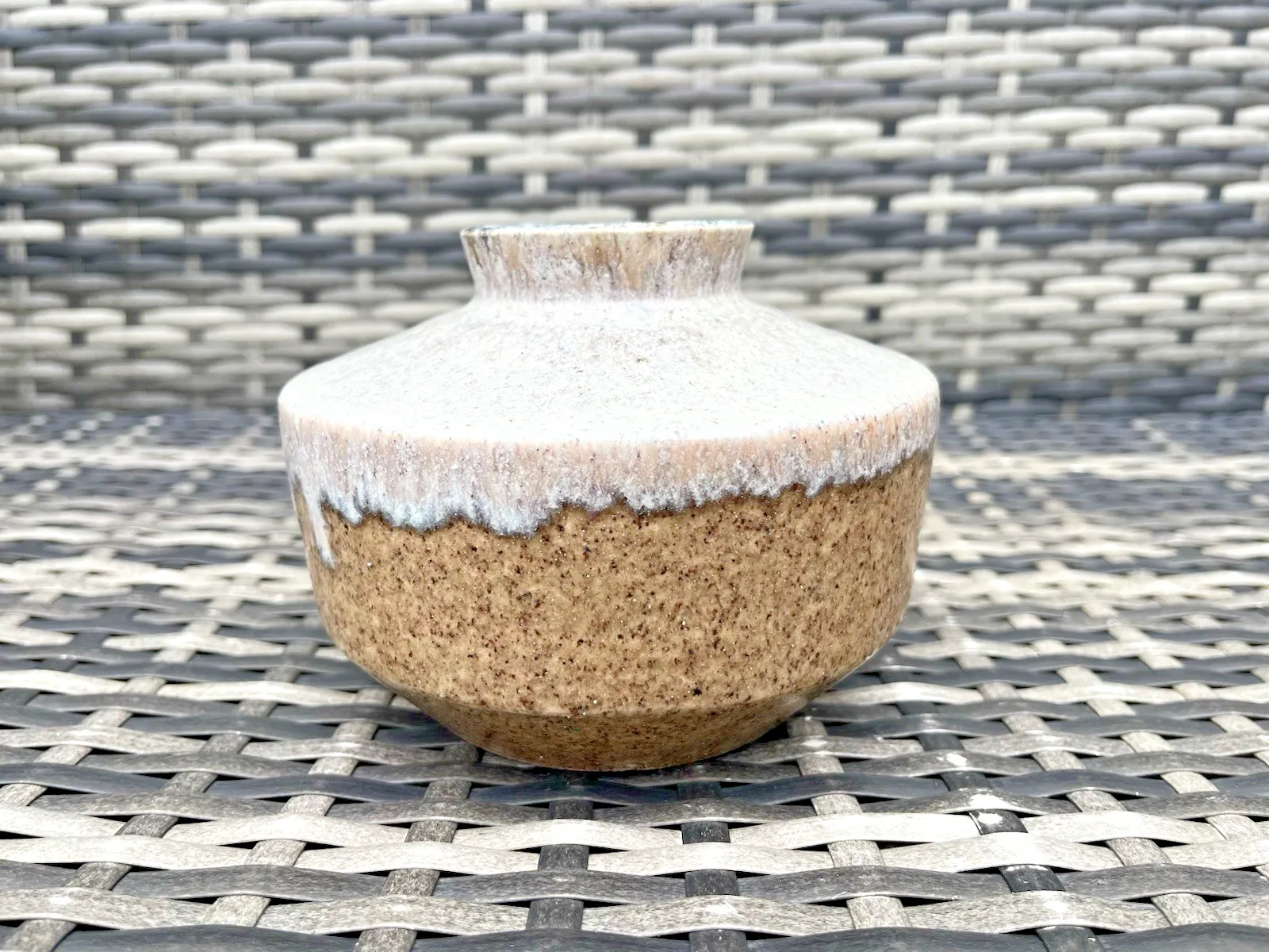 Mid Century French Accolay Studio Pottery France Dripglaze Squat Vase Vintage photo vinterior